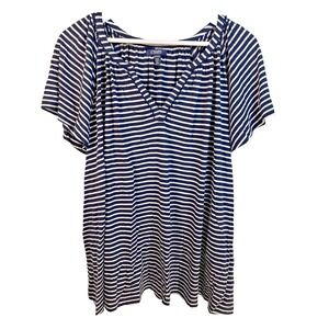 Women's CHAPS Navy Blue & White Striped Soft V Neck Top Size 3X New With Tags